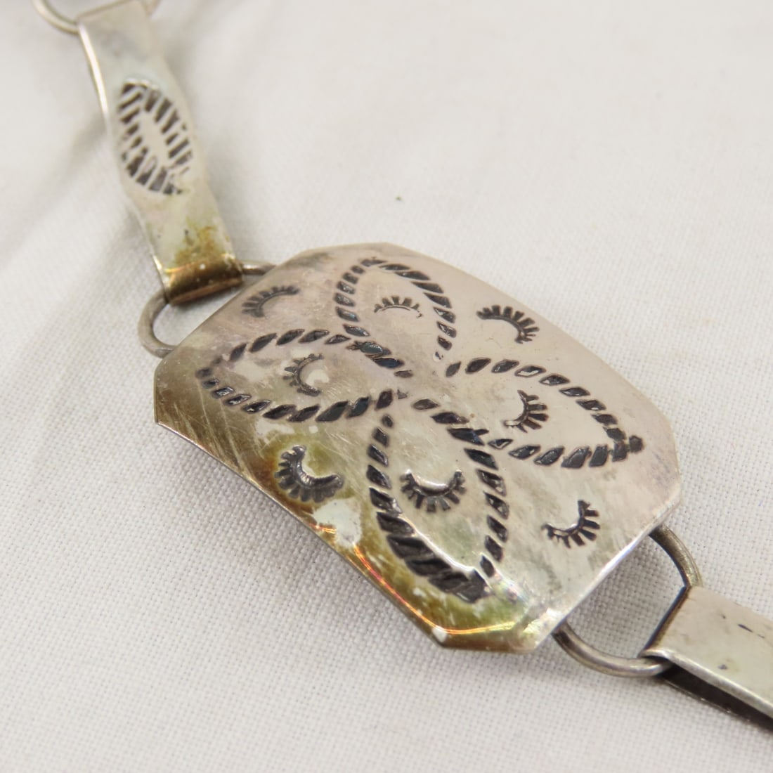 Hand Tooled Sterling Silver Belt, 32", 67 grams - 3