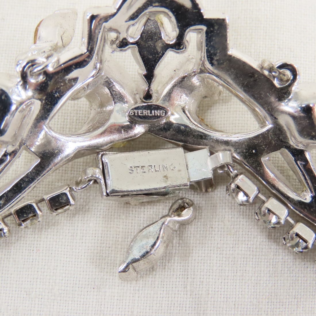 2 Sterling Silver Rhinestone Brooches & 1 Necklace - 11