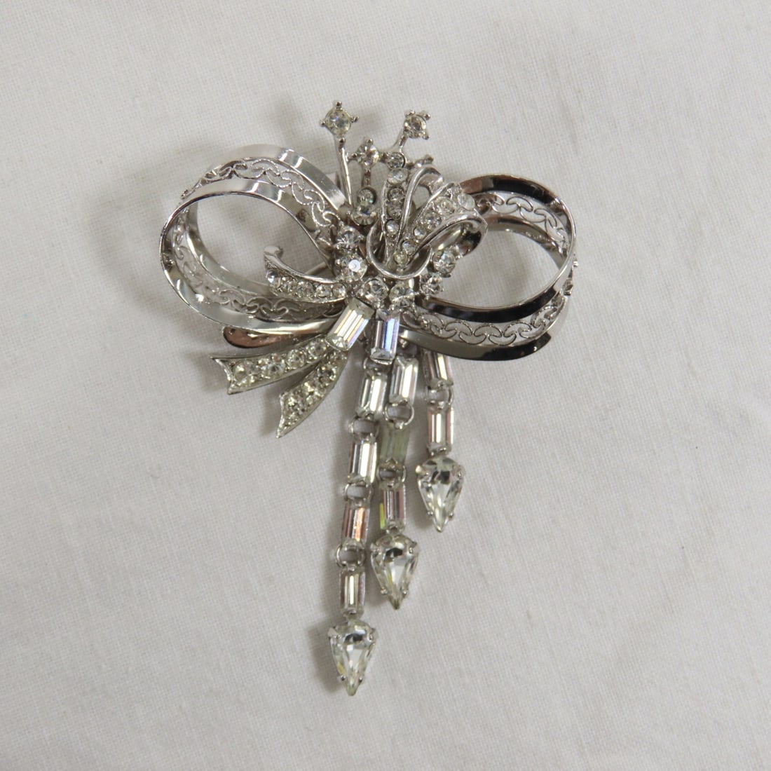 2 Sterling Silver Rhinestone Brooches & 1 Necklace - 2