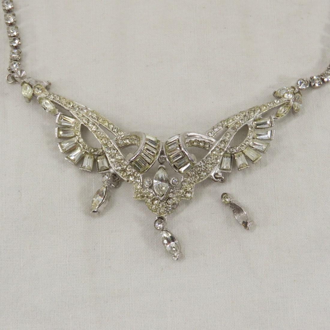 2 Sterling Silver Rhinestone Brooches & 1 Necklace - 8