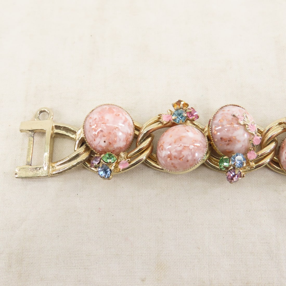 Vintage Kafin Pink Fleck Bracelet & Earrings - 3