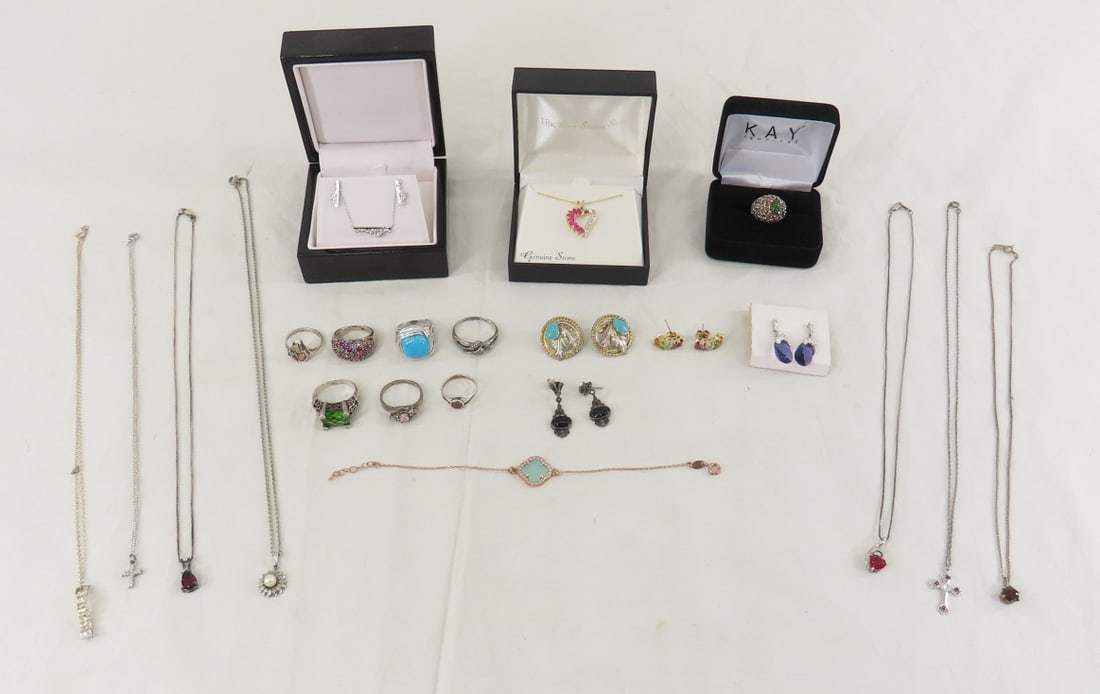 Crumrine & Co and Other Sterling Jewelry 95+ grams: Crumrine & Co and Other Sterling Jewelry 95+ grams - Crumrine & Co Sterling leaf with turquoise and gold accent pierced earrings- no backs 9.6 grams, Coleman Co topaz sterling & black hills gold