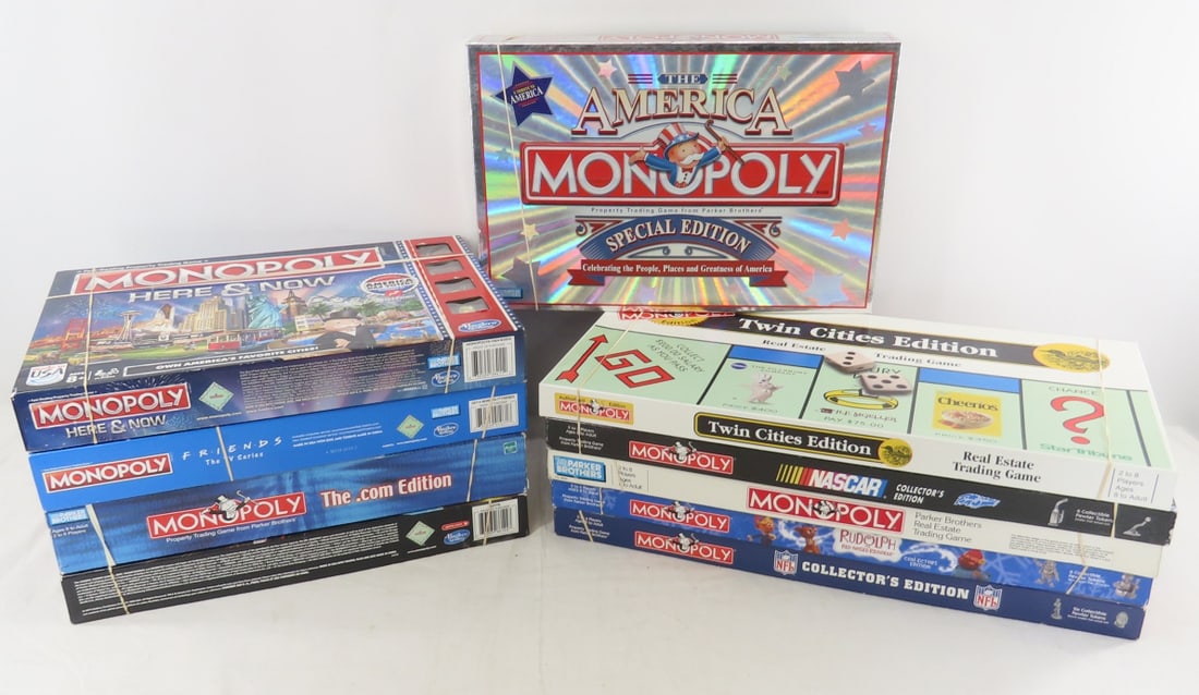 10 Monopoly Board Games, Empire, Friends & Others: 10 Monopoly Board Games, Empire, Friends & Others - Monopoly .com Edition, Empire, Friends, Here & Now, Rudolph the Red Nosed Reindeer, NFL Collector's Edition, Twin Cities Edition, NASCAR, America Sp