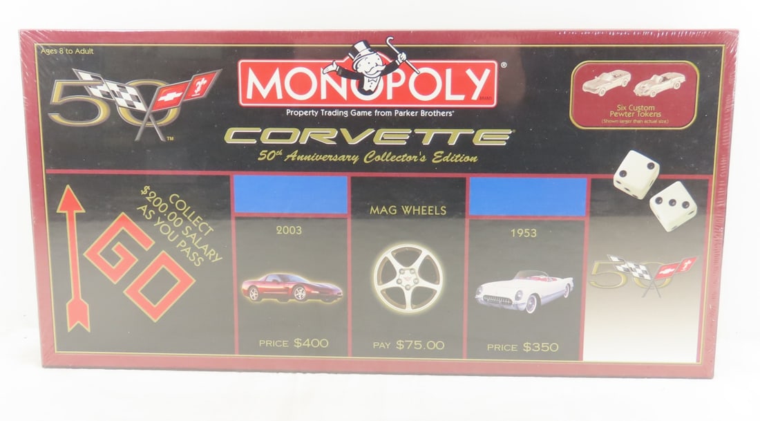 Monopoly Corvette 50th Anniversary Edition Sealed: Monopoly Corvette 50th Anniversary Edition Sealed - Lot Size: 20 x 10 x 2", 2 lbs Photos are part of description. (Live Auctioneers only shows a max of 20 photos). Please ask questions and read terms