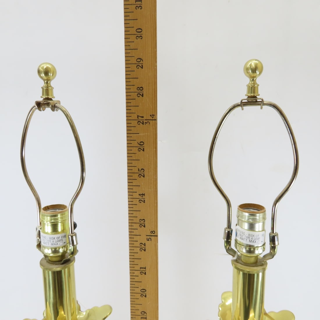 2 Vintage Stiffel 29" 'Lotus' Brass Lamps & Shades - 10