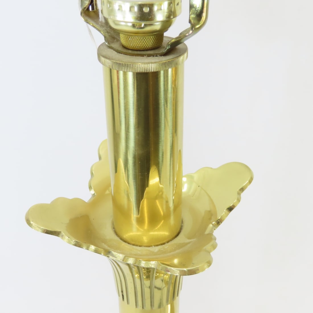 2 Vintage Stiffel 29" 'Lotus' Brass Lamps & Shades - 8