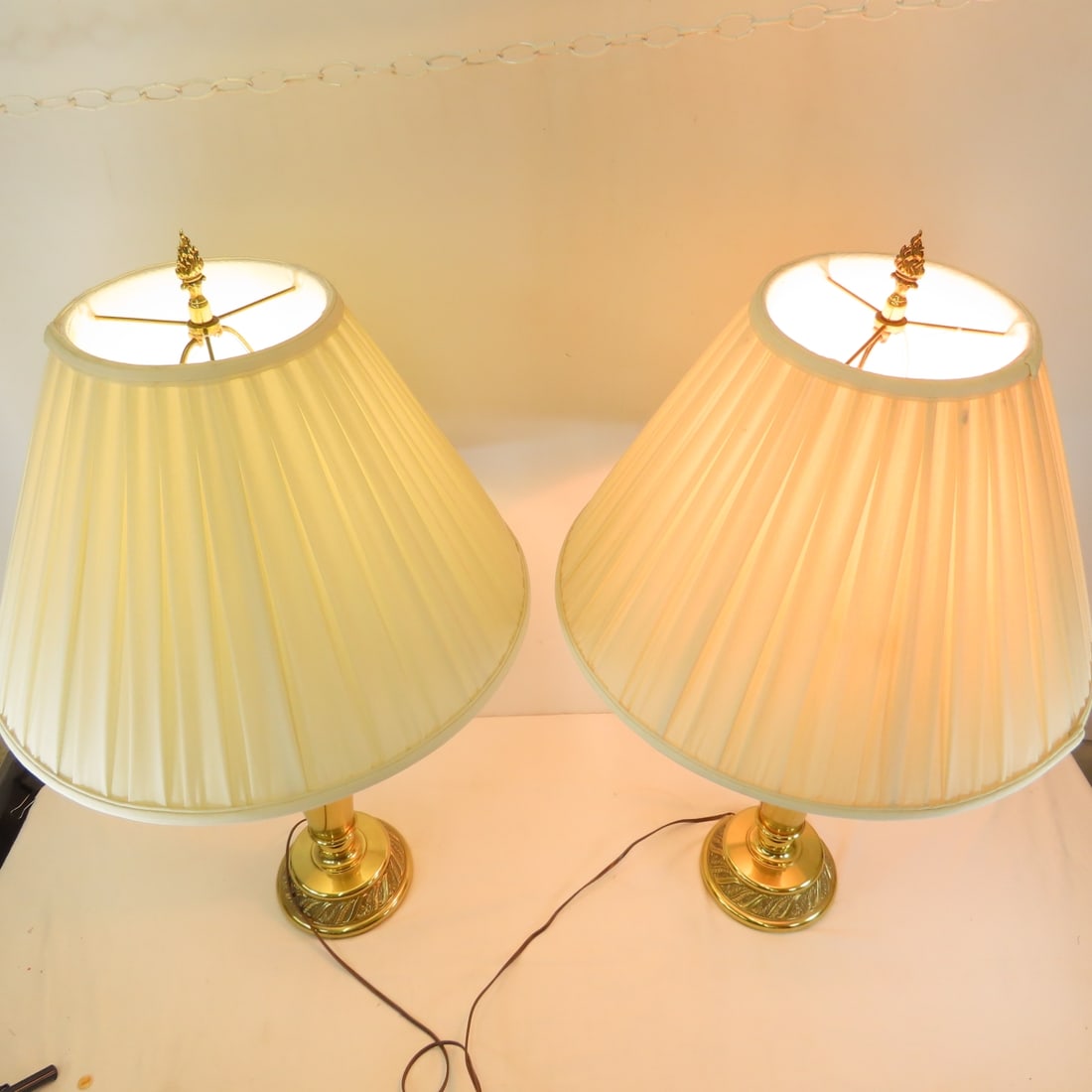 2 Vintage Stiffel 34" 'Sheaf of Wheat' Brass Lamps - 2