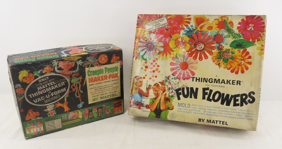 Vintage Mattel Creeple Peeple & Flowers Mold Kits: Vintage Mattel Creeple Peeple & Flowers Mold Kits - Mattel Creeple Peeple & Thingmaker Fun Flowers Mold Kits in Original Boxes, Possibly Incomplete. Lot Size: 15 x 13 x 9", 9 lbs Photos are part of