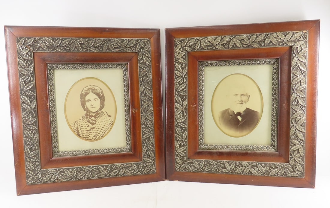 2 Antique Framed Photographs, Man & Woman: 2 Antique Framed Photographs, Man & Woman - 23 x 21 x 3", 13 lbs Photos are part of description. (Live Auctioneers only shows a max of 20 photos). Please ask questions and read terms & conditions