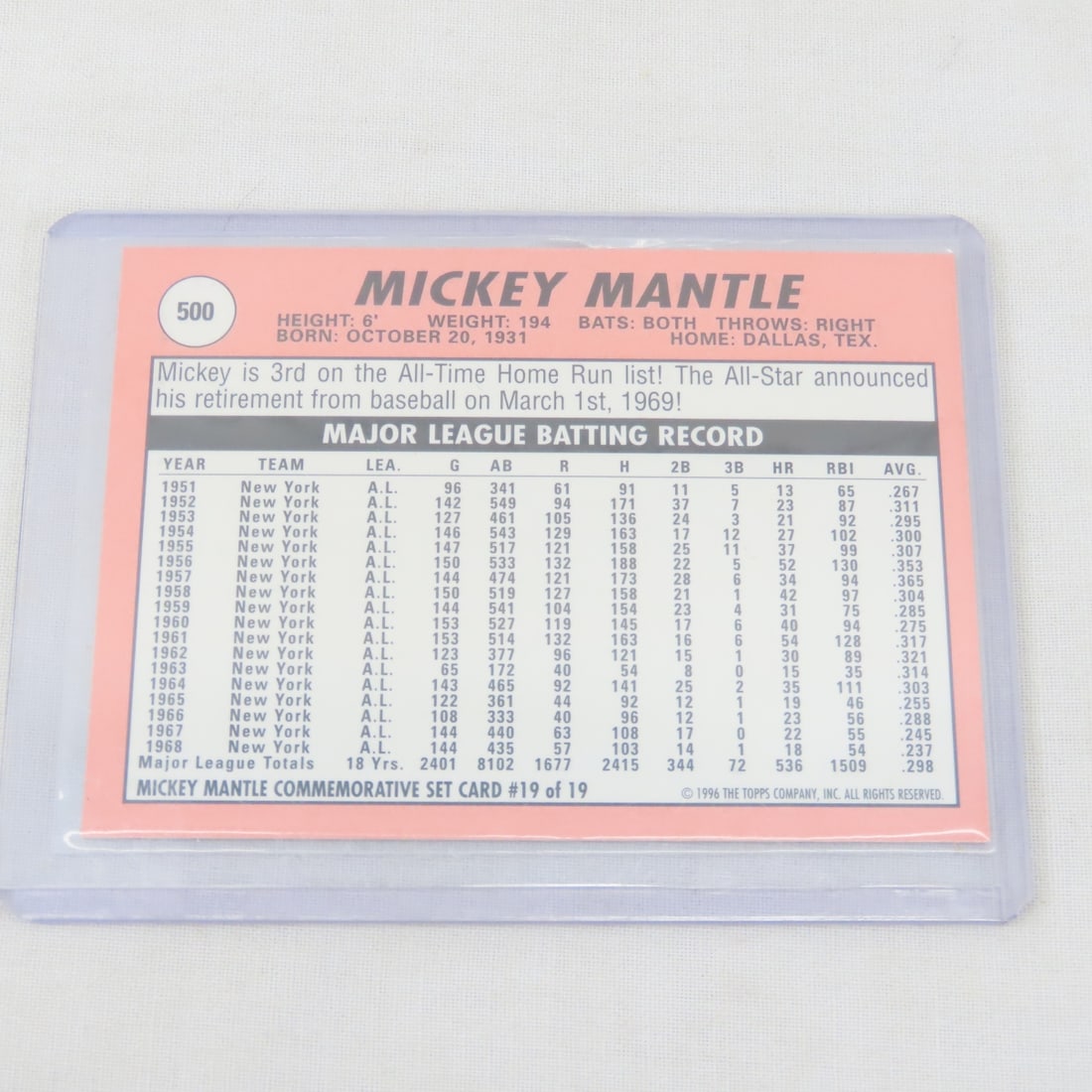 10 Topps Mickey Mantle Insert Cards - 13
