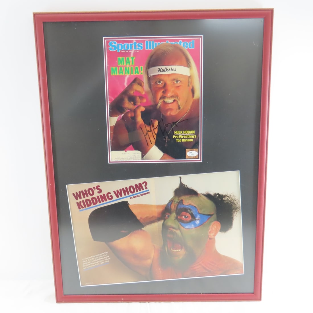 Framed, Signed Hulk Hogan SI Cover with JSA COA: Framed, Signed Hulk Hogan SI Cover with JSA COA - Framed 1985 Sports Illustrated Cover with JSA Certification. Lot Size: 27 x 20 x 1", 6 lbs Photos are part of description. (Live Auctioneers only