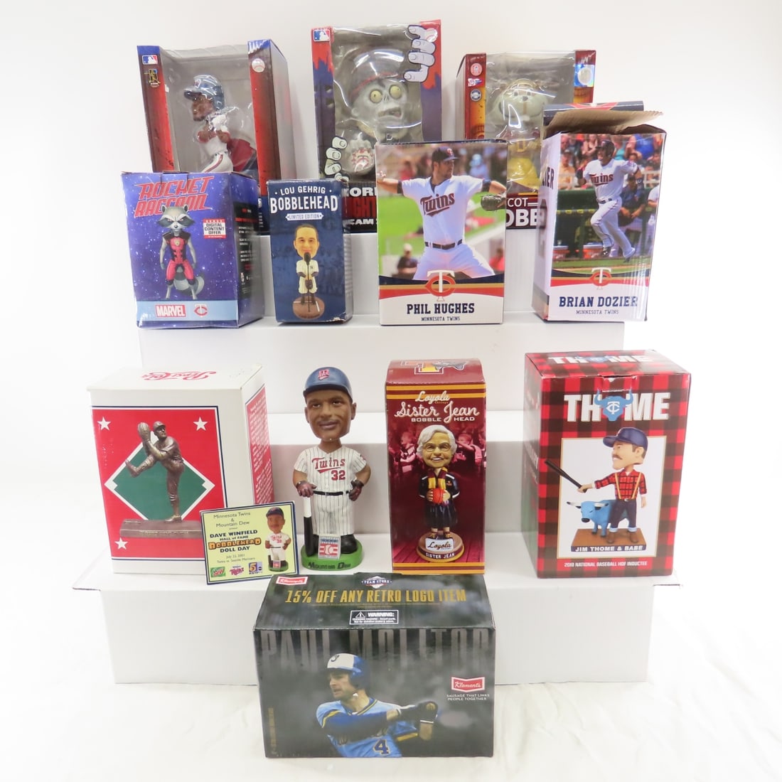 12 Minnesota Sports & Other Bobble Head Nodders: 12 Minnesota Sports & Other Bobble Head Nodders - Dave Winfield, Sister Jean, Jim Thome & Babe, Goldy Gopher, Brian Dozier, Bert Blyleven, Lou Gehrig, Rocket Raccoon, Minnesota Twins Team Zombie, Paul
