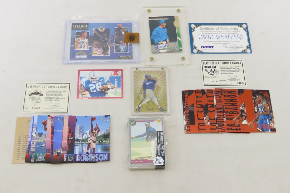 1990's Draft Day Sets, Graded Cards & More: 1990's Draft Day Sets, Graded Cards & More - 1) 1995 Basketball draft day card set 18291 of 19,500- complete 14 cards, 2) 1994 Scot Board Draft Day Set- Missing 2 Juwan Howard 3) Score 95 AFC