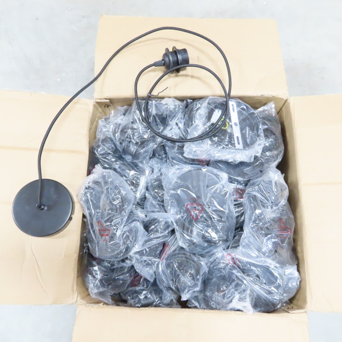 50 Icole Ceiling Light Pendant Fitting, E26 Lamp: 50 Icole Ceiling Light Pendant Fitting, E26 Lamp - E27 Lamp Holder, 220 Volts, 60 Watts, 6 ft Cord, NIP. Lot Size: 18 x 18 x 12", 33 lbs Photos are part of description. (Live Auctioneers only shows