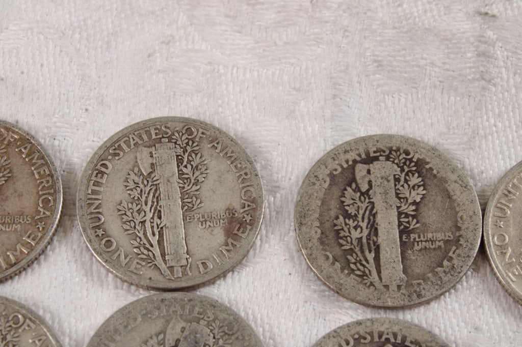 10 Mercury Silver Dimes - 10