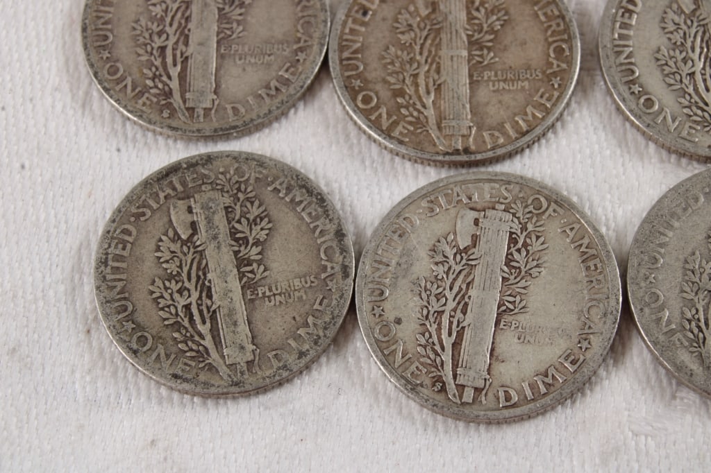 10 Mercury Silver Dimes - 9