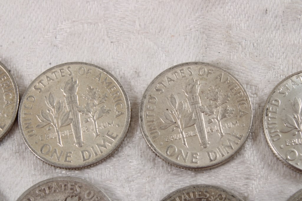 8 Roosevelt Silver Dimes, 2 Mercury Silver Dimes - 10