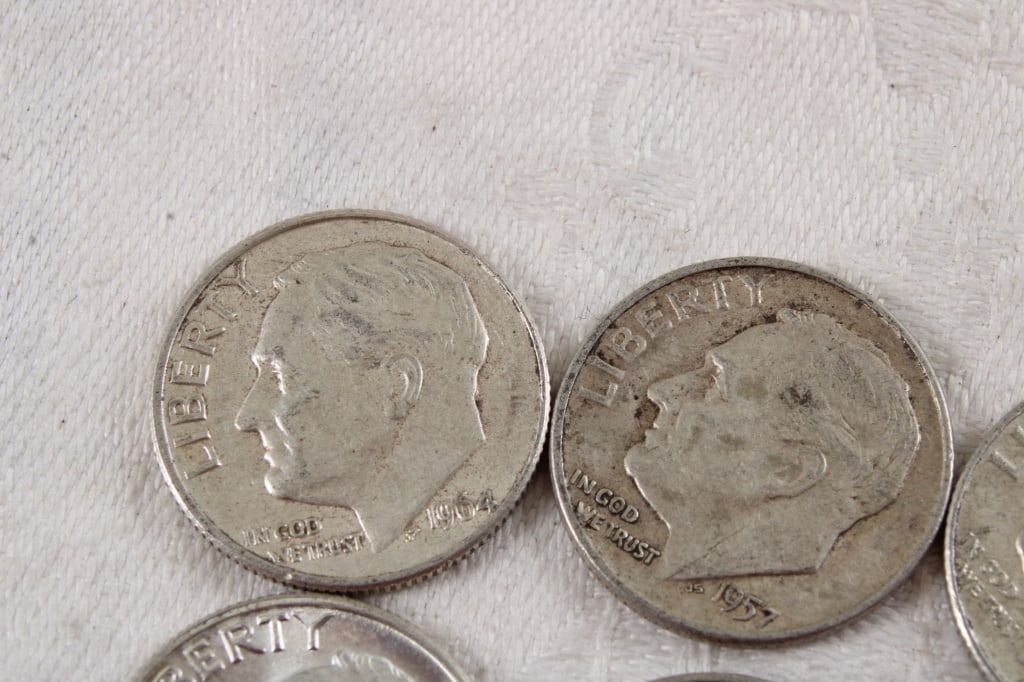 9 Roosevelt Silver Dimes, 1 Mercury Silver Dime - 2