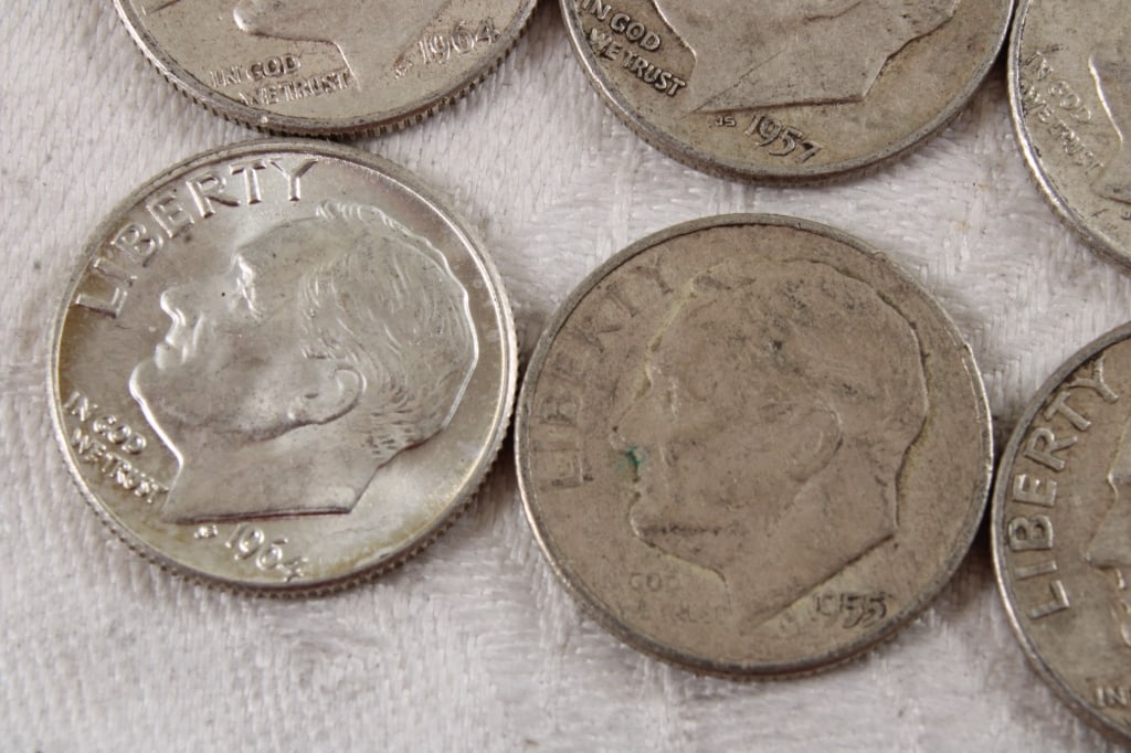 9 Roosevelt Silver Dimes, 1 Mercury Silver Dime - 3