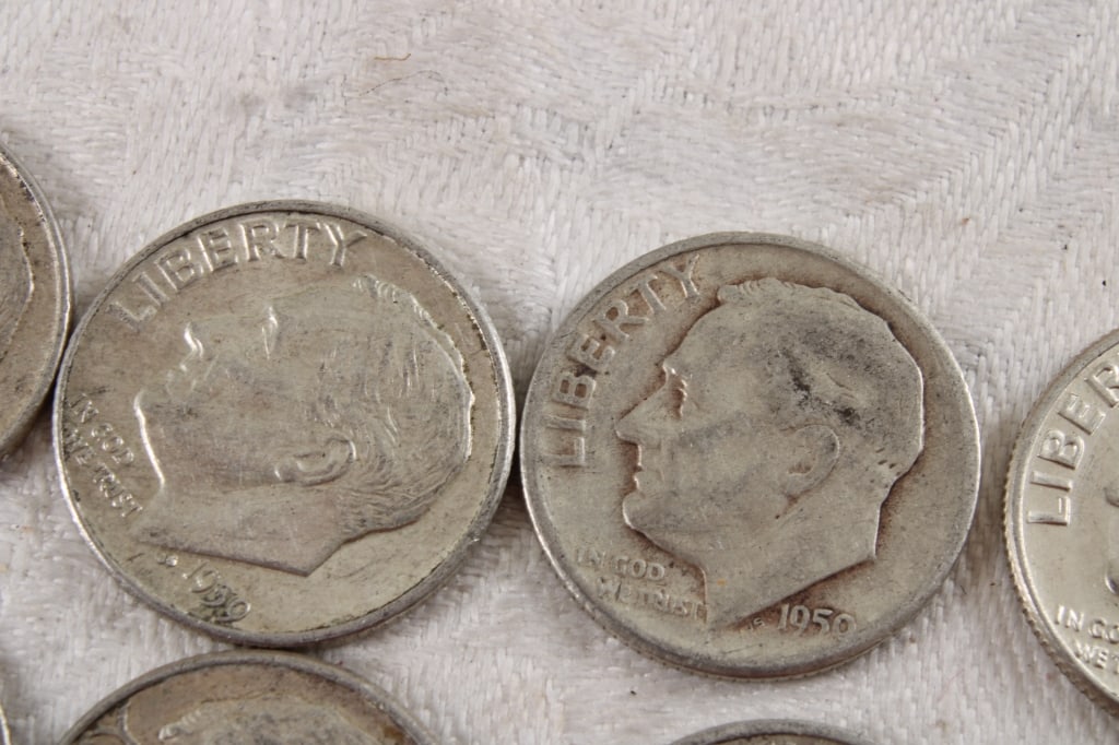 9 Roosevelt Silver Dimes, 1 Mercury Silver Dime - 4