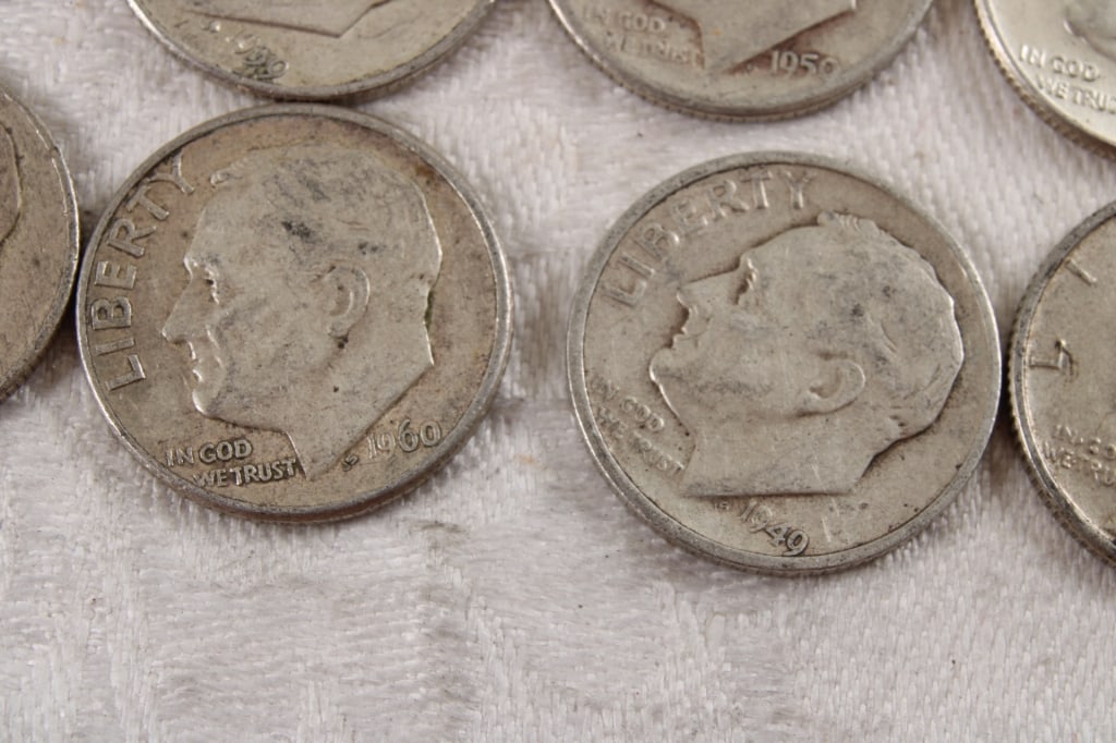 9 Roosevelt Silver Dimes, 1 Mercury Silver Dime - 5
