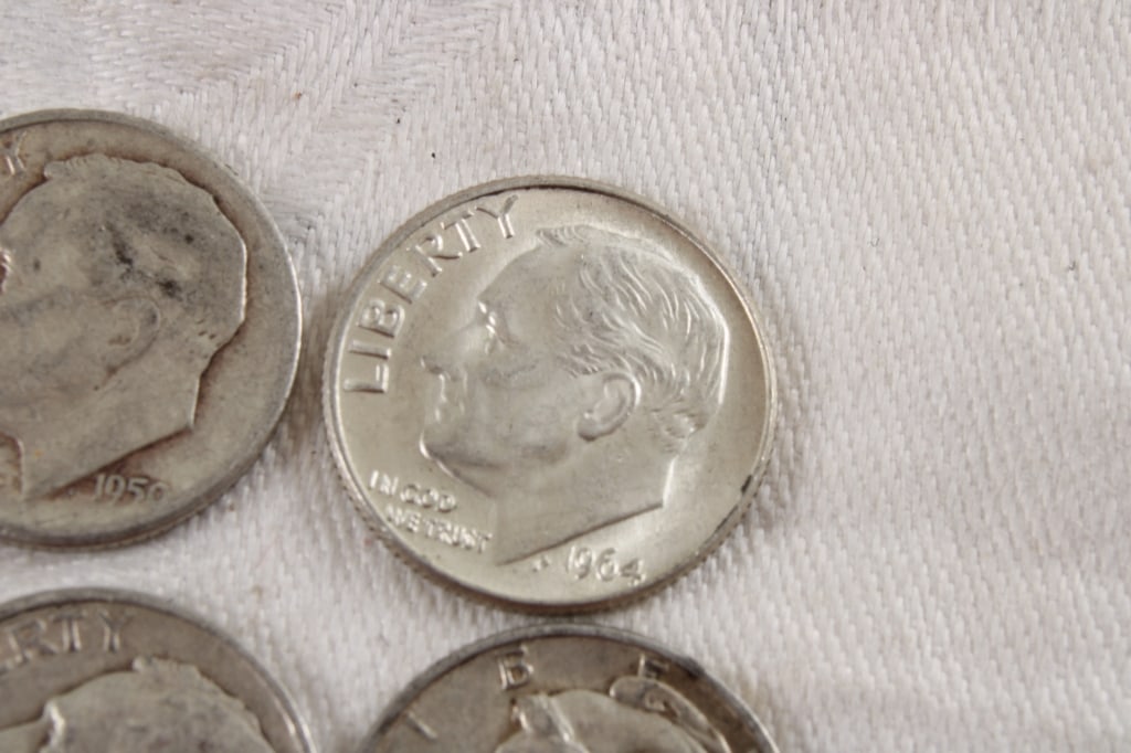 9 Roosevelt Silver Dimes, 1 Mercury Silver Dime - 6