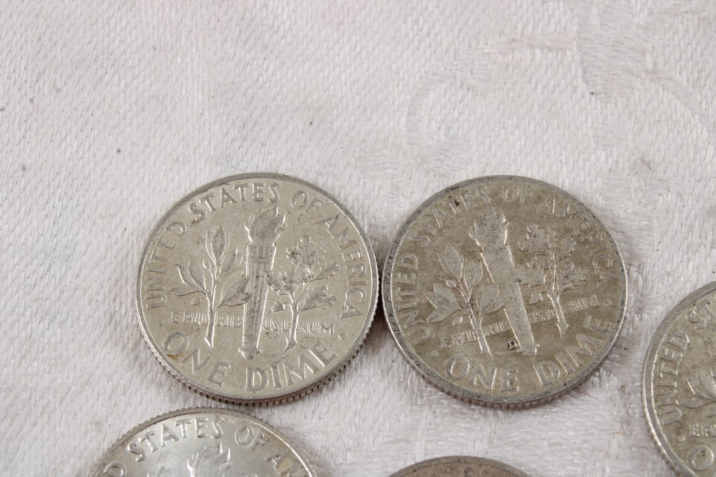 9 Roosevelt Silver Dimes, 1 Mercury Silver Dime - 8