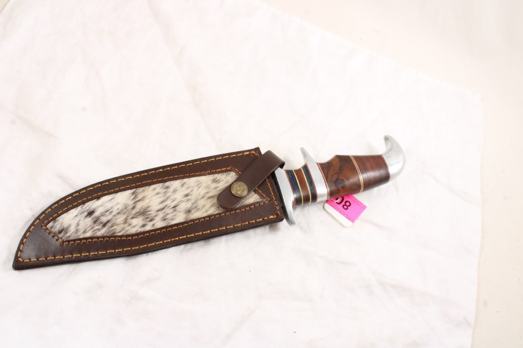 Damascus Bowie Knife 15" in Leather Sheath - 10