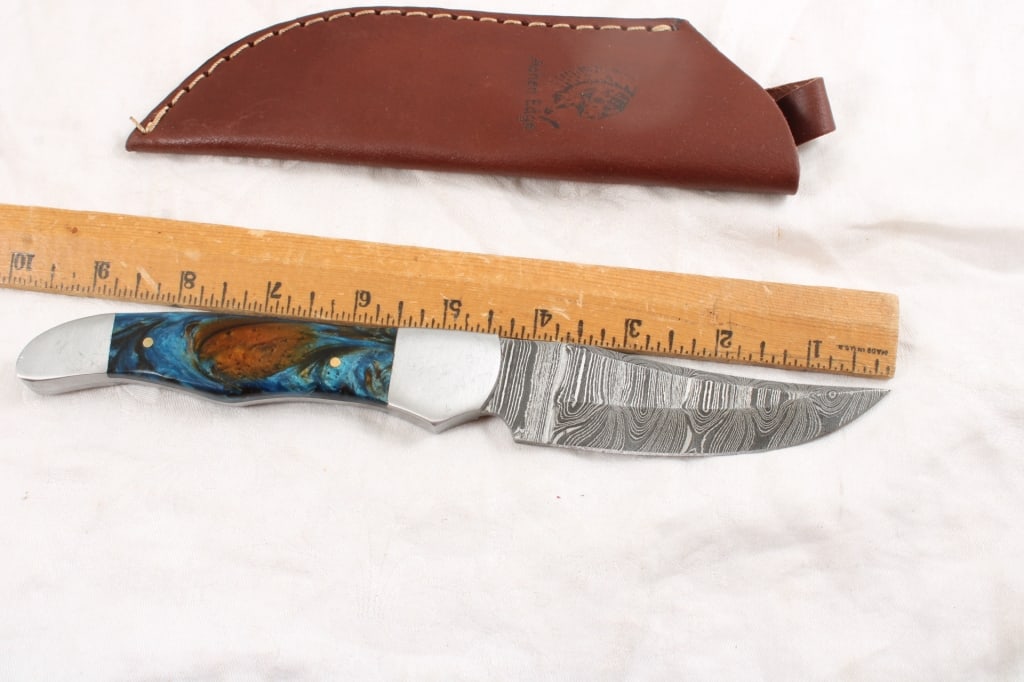 2 Damascus Fixed Blade Knives in Sheaths - 14