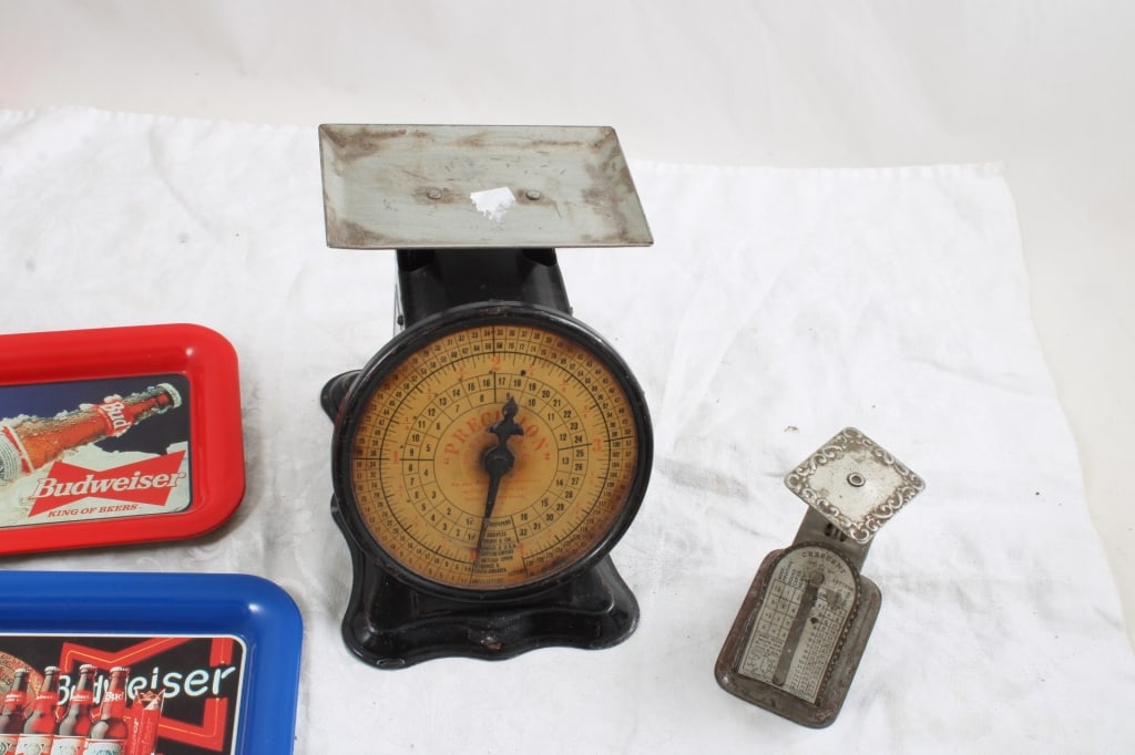 2 Antique Postal Scales, 2 Budweiser Beer Tip Tray - 3