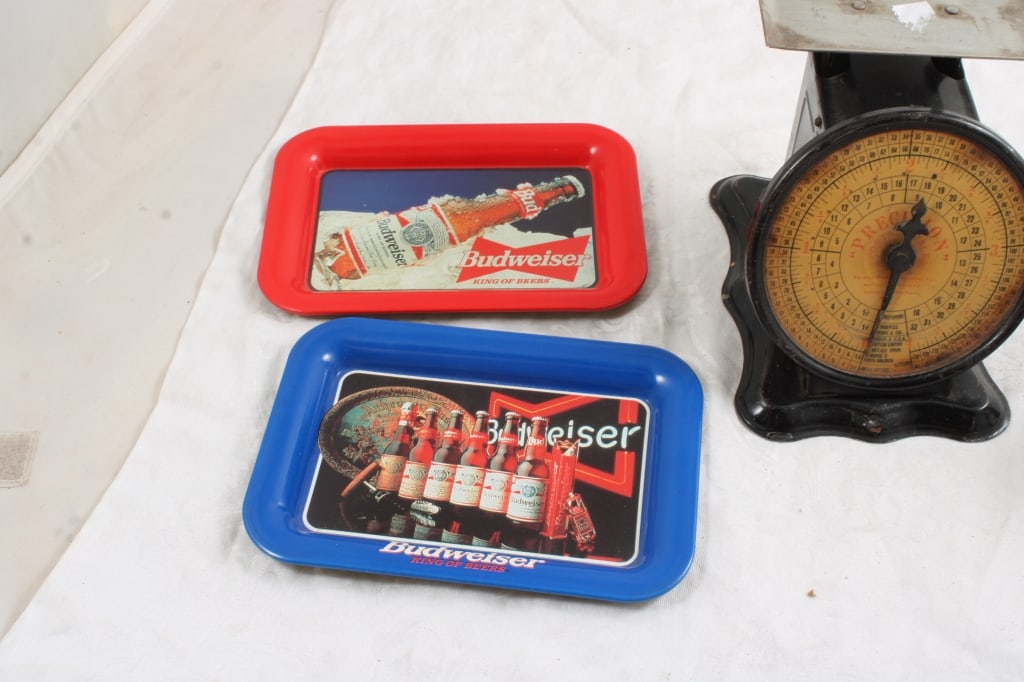 2 Antique Postal Scales, 2 Budweiser Beer Tip Tray - 4