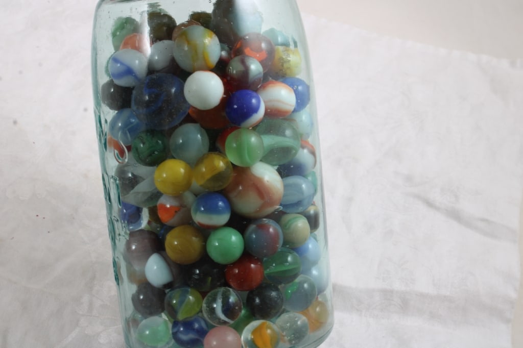 2 Quart Canning Jars Full of Vintage Marbles - 12