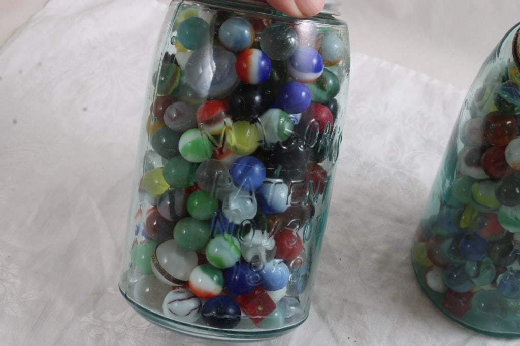 2 Quart Canning Jars Full of Vintage Marbles - 2
