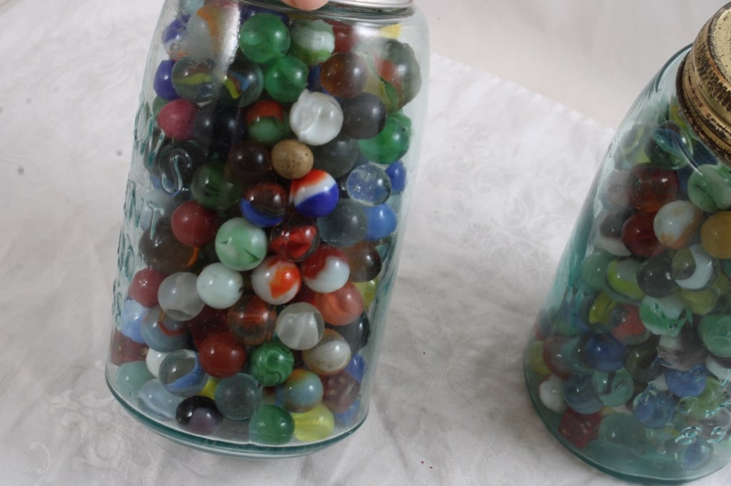 2 Quart Canning Jars Full of Vintage Marbles - 4