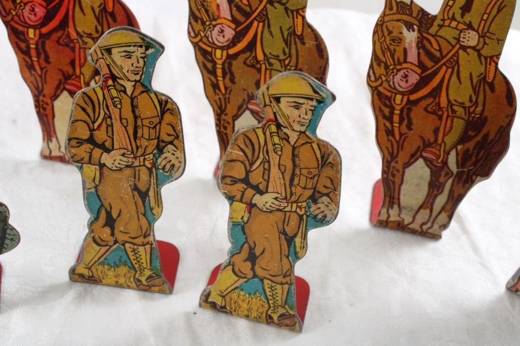 9 Marx WWI Tin Litho Soldiers, Cavalry, Cowboy - 3
