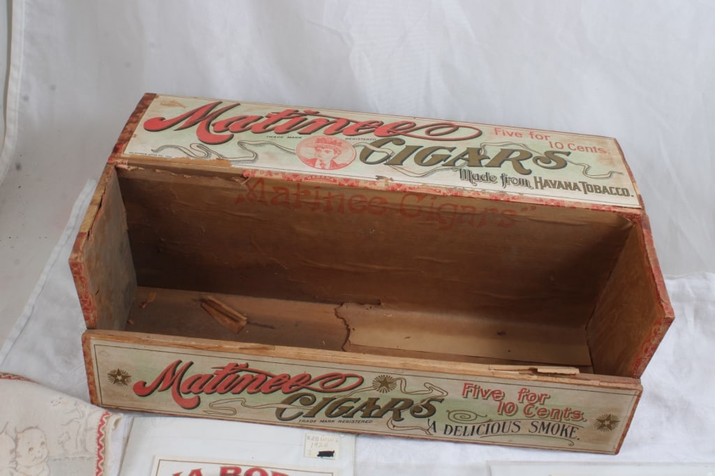 Antique Cigar Store Display Box, Labels, Cloths - 14