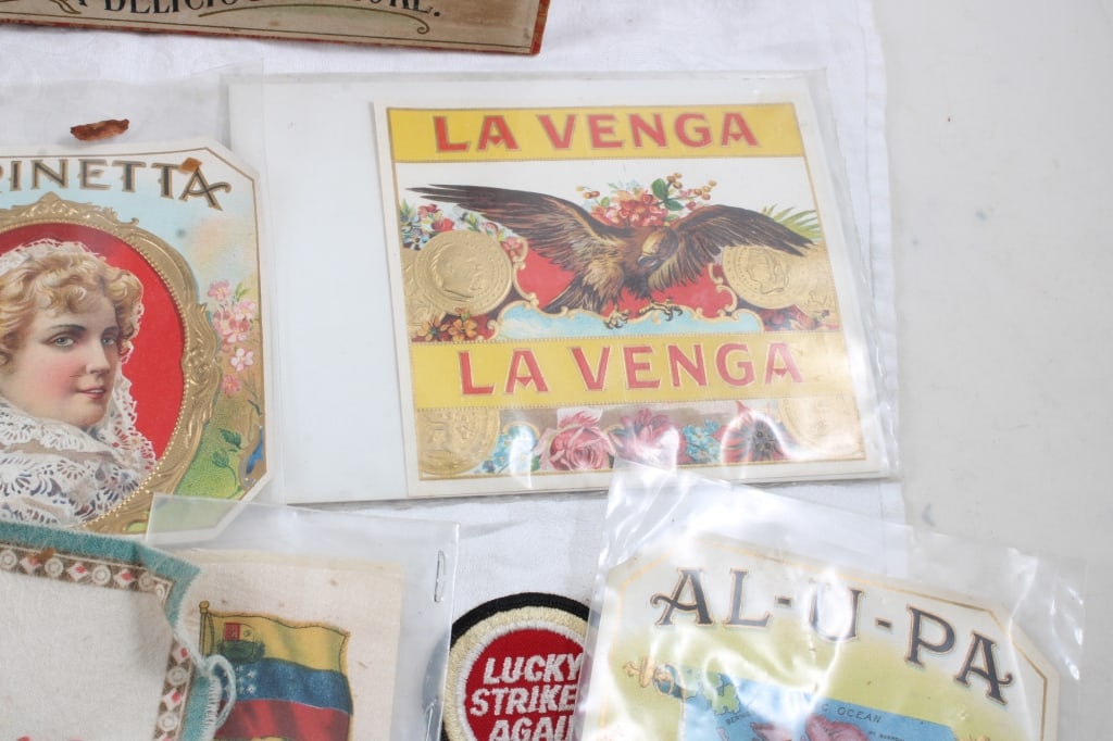 Antique Cigar Store Display Box, Labels, Cloths - 7