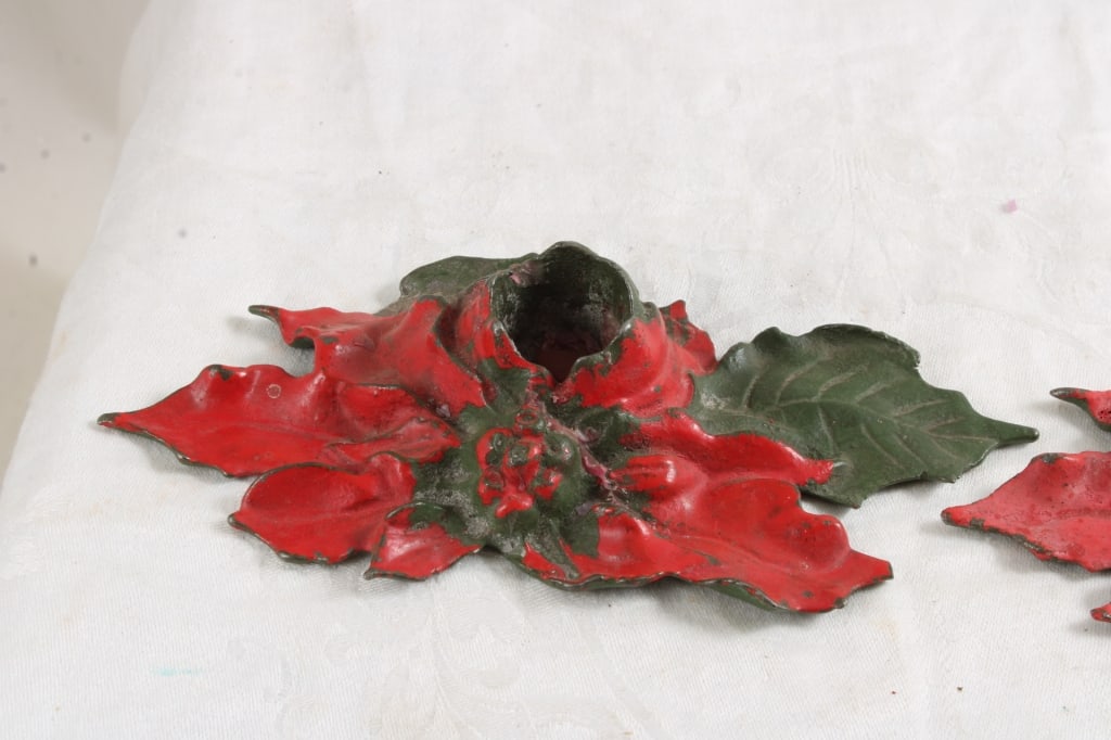 2 Cast Iron Poinsettia Candleholders Date 1922 - 2