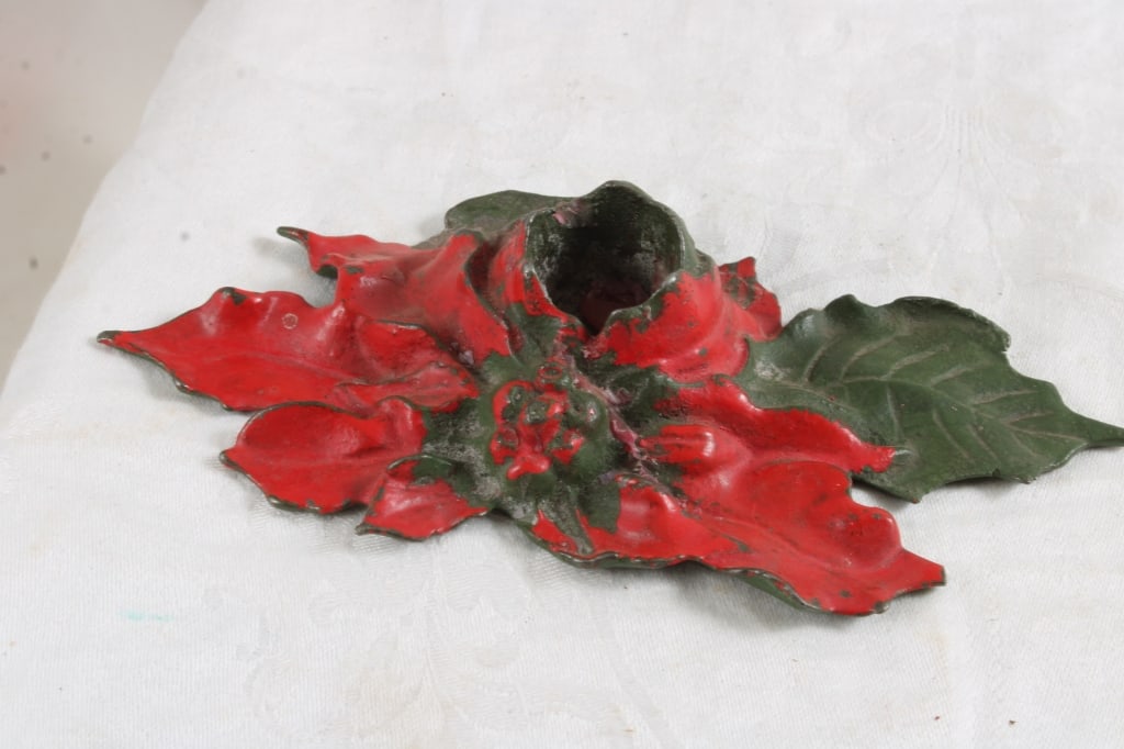 2 Cast Iron Poinsettia Candleholders Date 1922 - 6
