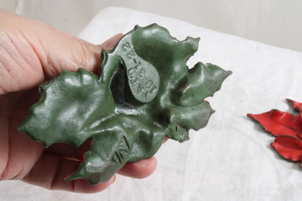 3 Cast Iron Poinsettia Candleholders Date 1922 - 10