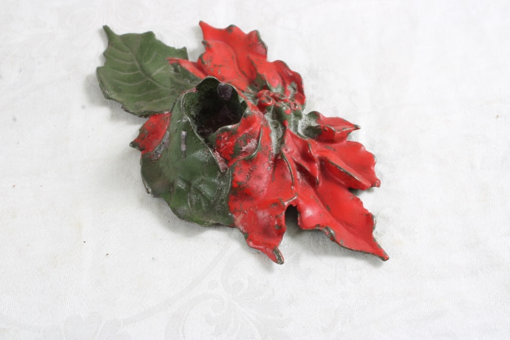 3 Cast Iron Poinsettia Candleholders Date 1922 - 12