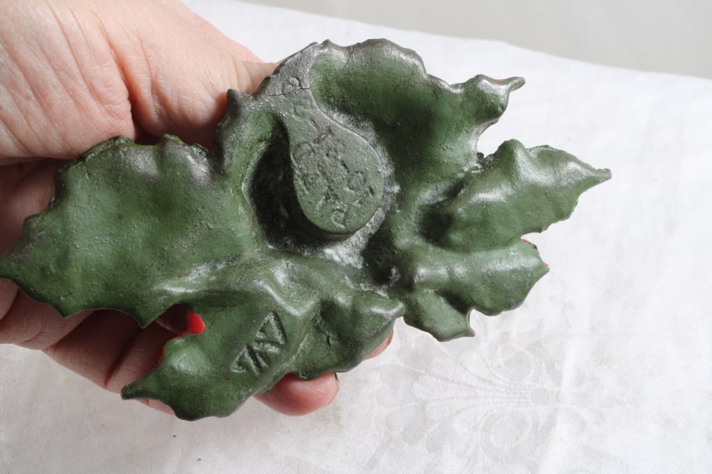 3 Cast Iron Poinsettia Candleholders Date 1922 - 13