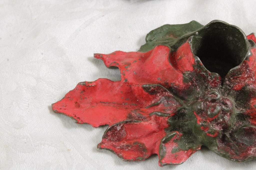 3 Cast Iron Poinsettia Candleholders Date 1922 - 3