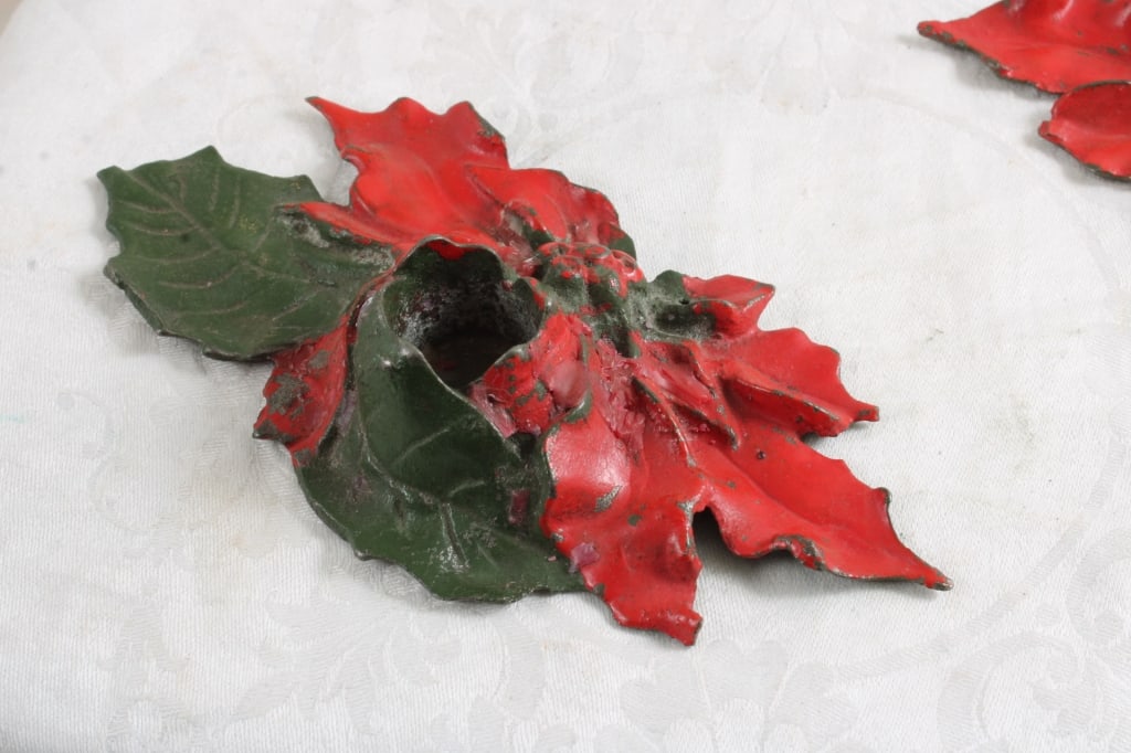 3 Cast Iron Poinsettia Candleholders Date 1922 - 9