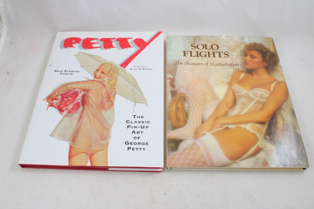2 Hardcover Pinup & Erotica Books Dust Jackets: 2 Hardcover Pinup & Erotica Books Dust Jackets - George Petty The Classic Pim-Up Art Hardcover Book with Dust Jacket & 1986 England Arlington House Publisher Solo Flights Erotica Hardcover