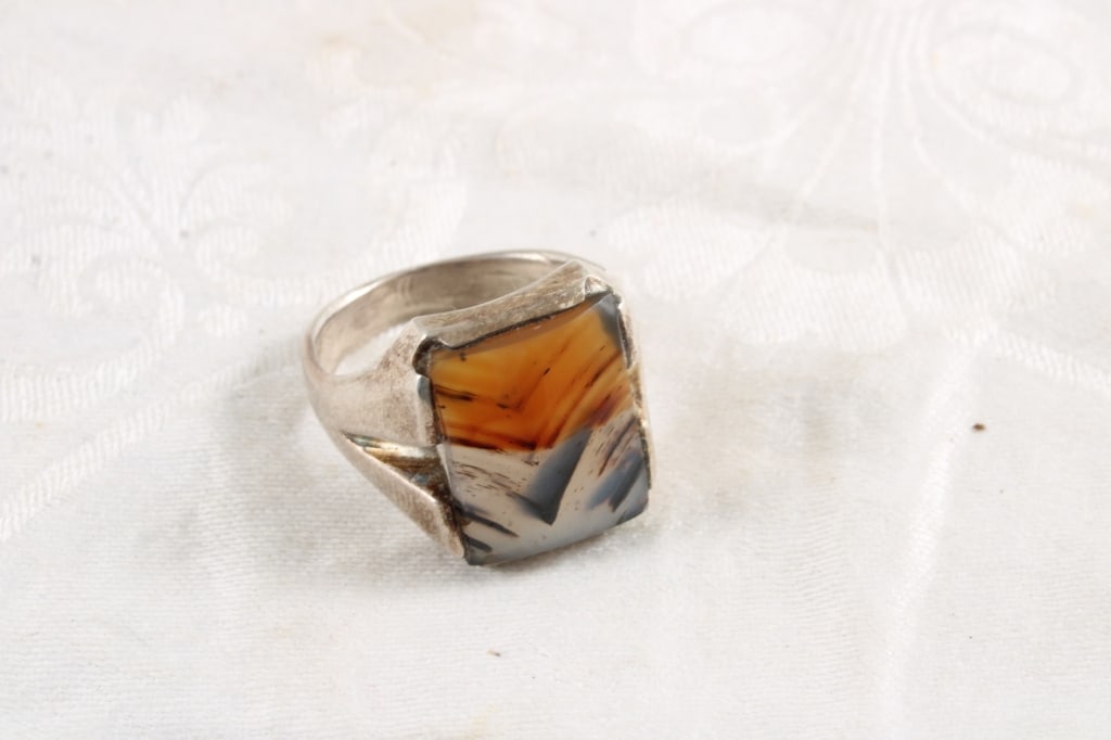 Sterling Silver Agate Dendritic Ring 13.8 Grams - 2