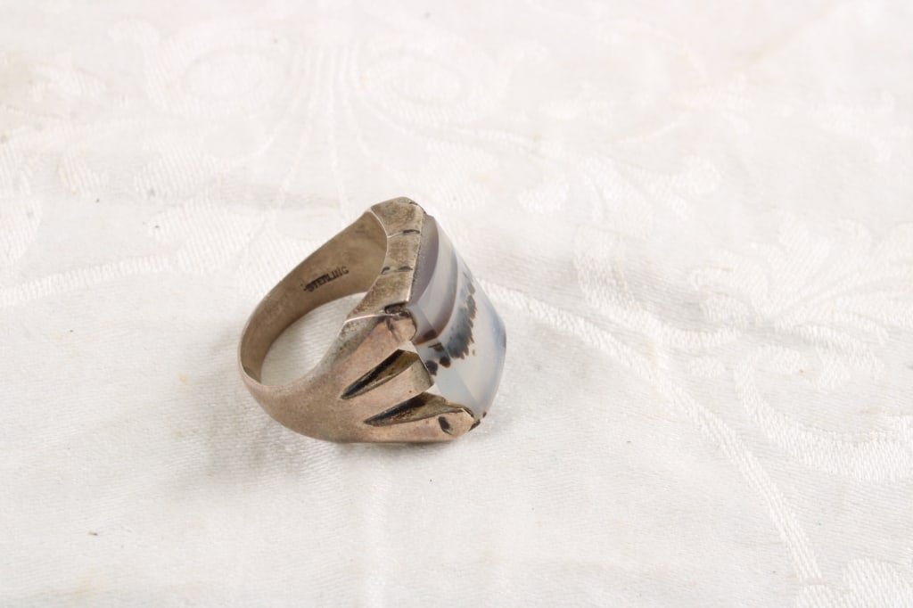 Sterling Silver Agate Dendritic Ring 14.3 Grams - 2