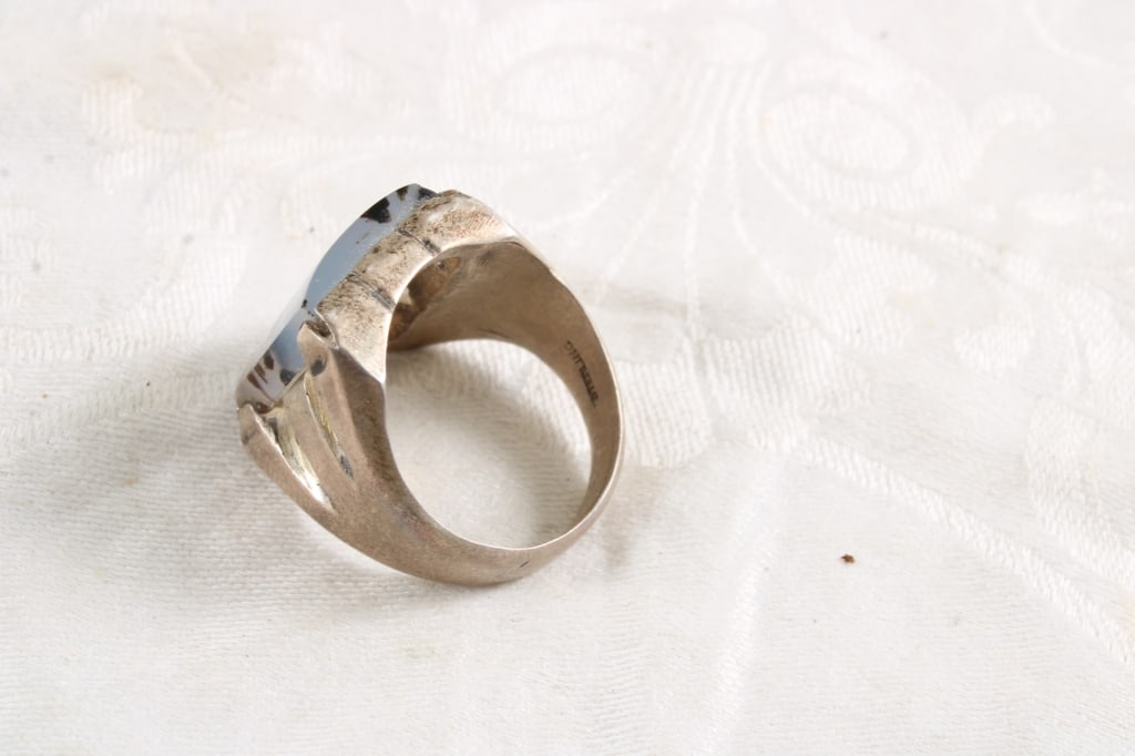 Sterling Silver Agate Dendritic Ring 14.3 Grams - 4