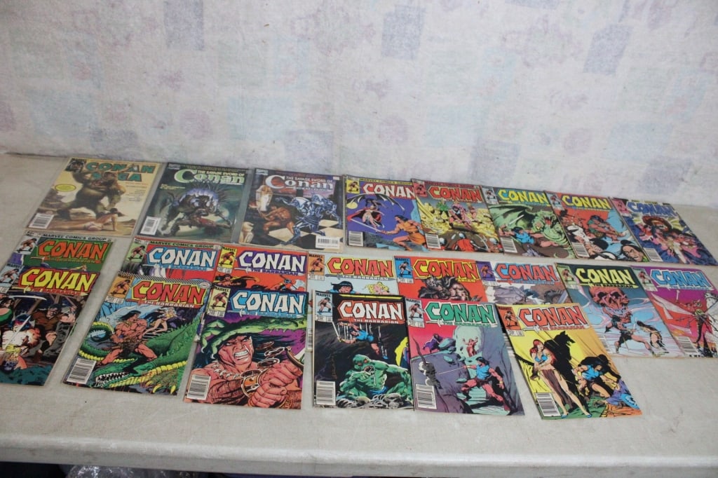 22 Vintage Marvel Conan Barbarian Comic Books: 22 Vintage Marvel Conan Barbarian Comic Books - Lot Size 10" x 7" x 3". 3 Lbs. Photos are part of description (Live Auctioneers on displays a max of 20 photos -check other polatforms for all