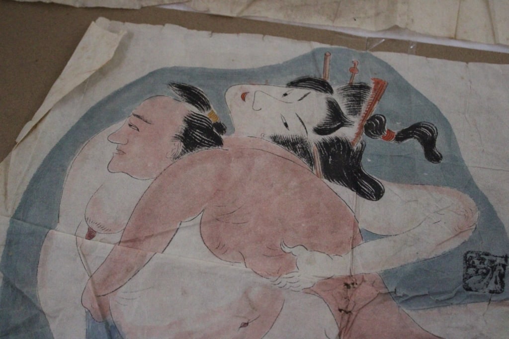 Japanese Shunga Erotic Woodblock Print & Letter - 3